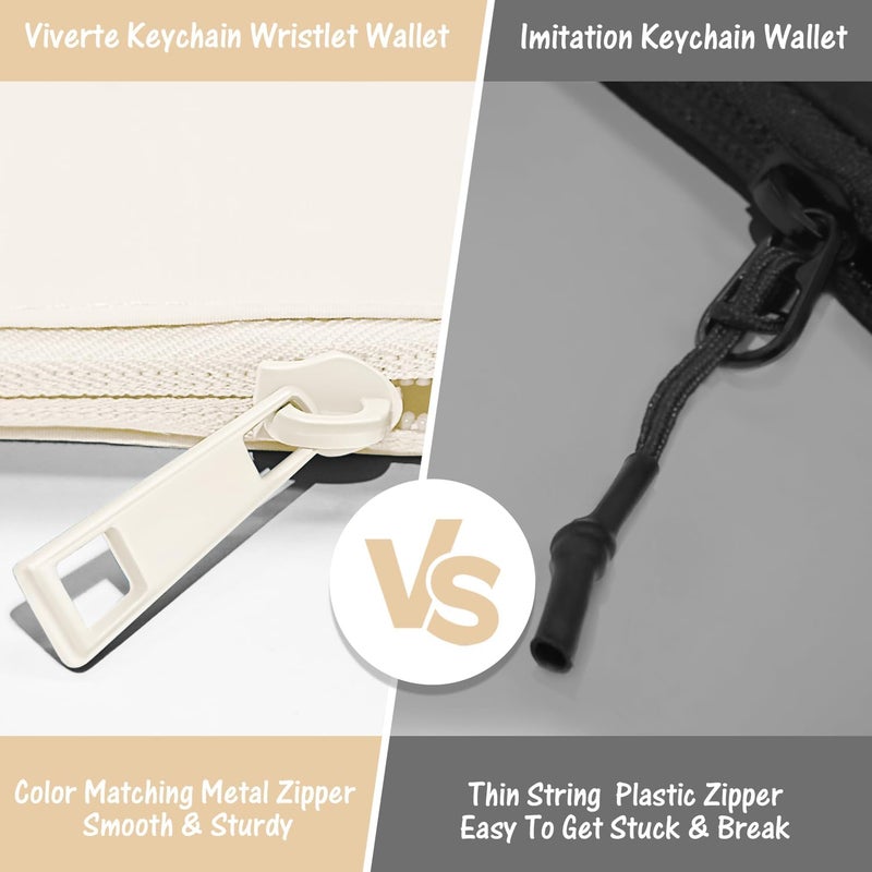 Viverte Mini Zip Around Wristlet Wallets for Women Small Portable Coin Purse Dual Pouch Keychain Wristlet Gifts for Women Travel Sports Outdoors (Beige) - Image 5